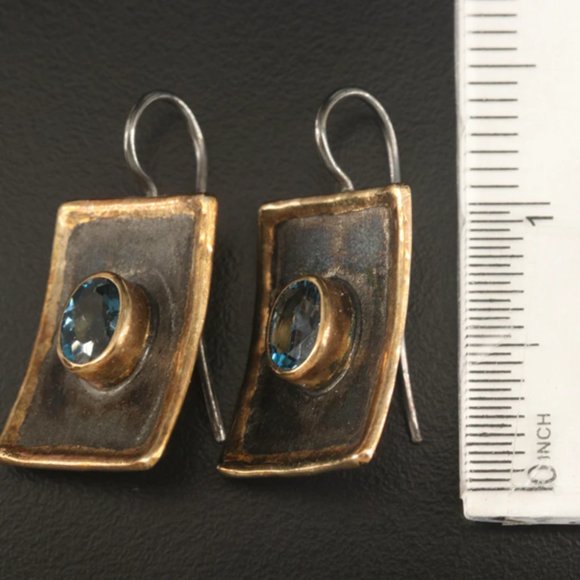 SOLD!!Yianni Creations "Eclyps" 950 Silver London Blue Topaz Ring and Earrings - Picture 3 of 4